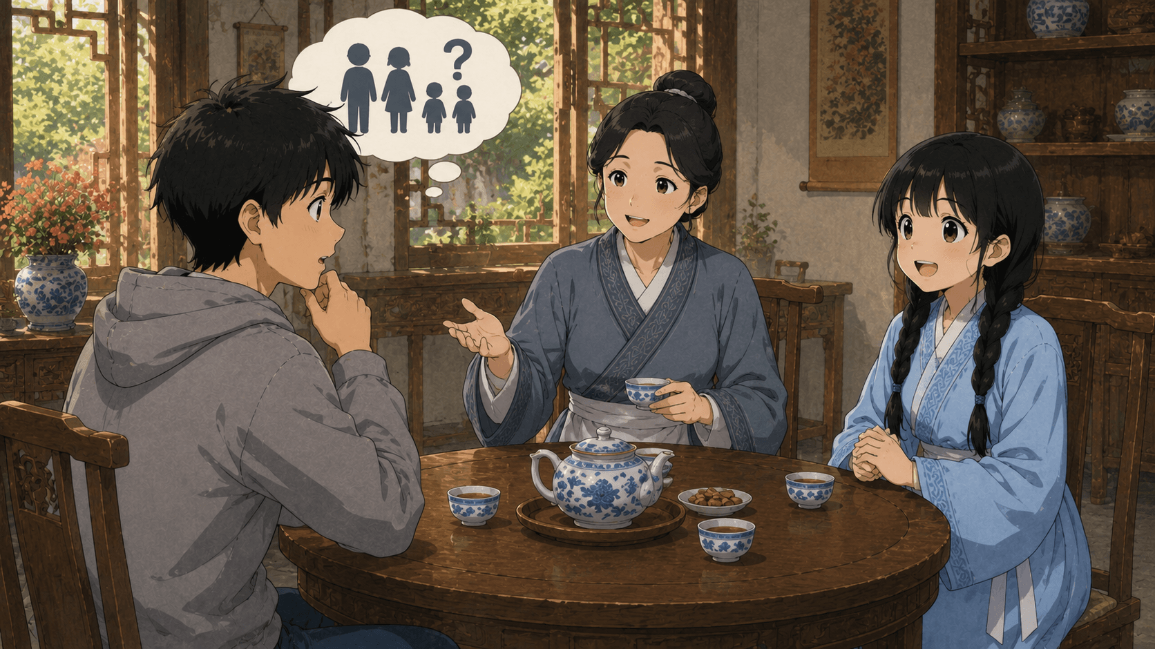家族の人数について話す健と鈴鐺。