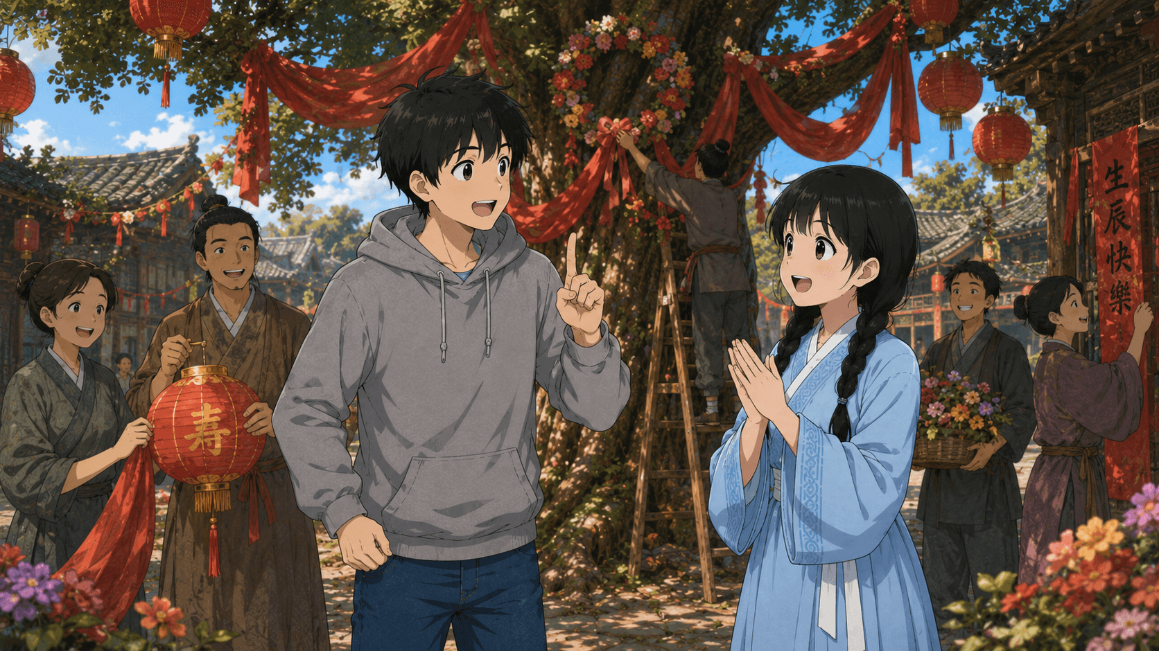 同じ8月生まれと判明して二人で喜ぶ。