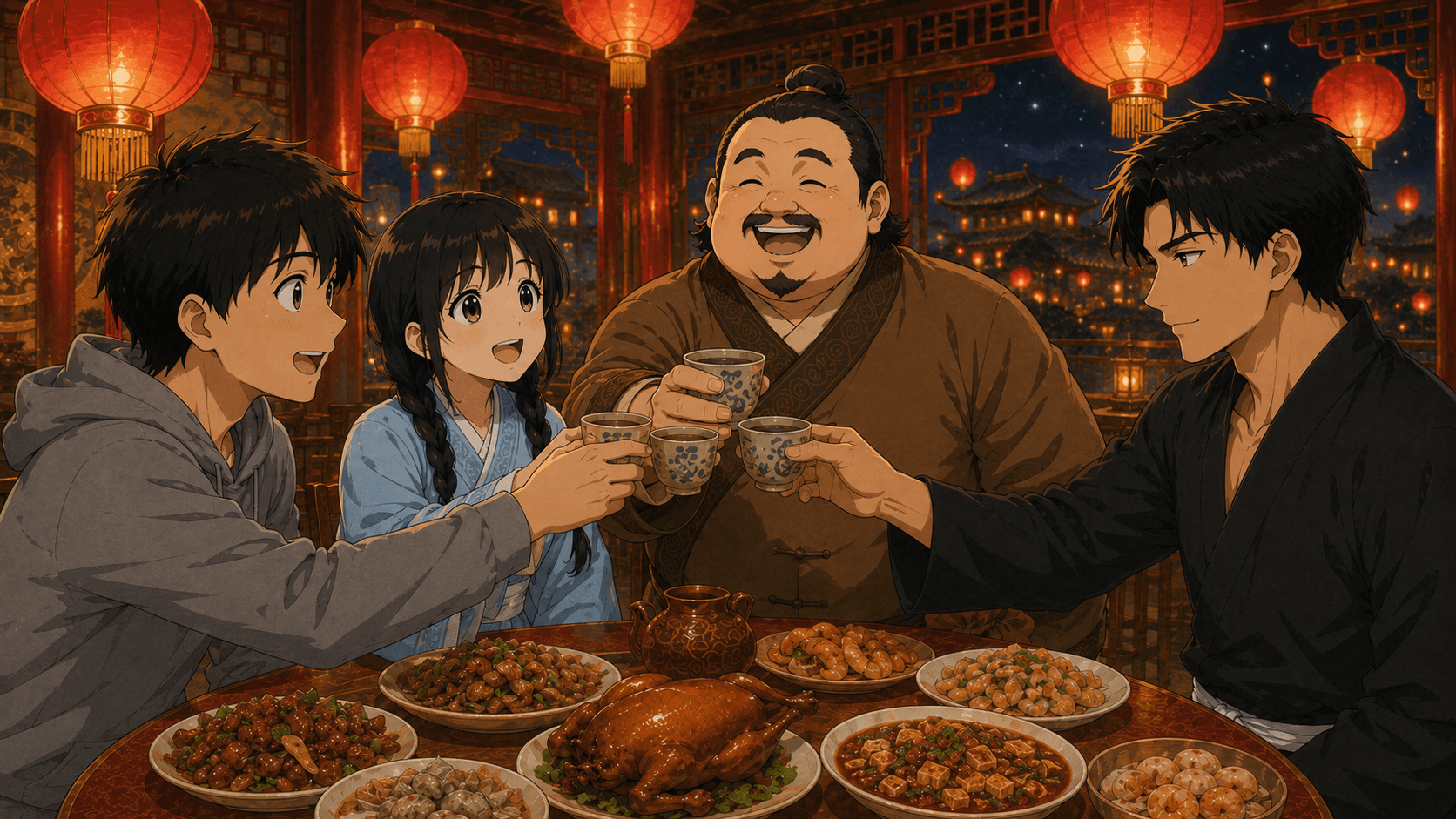 長老の音頭で「友情のために乾杯!」全員が杯を上げる。